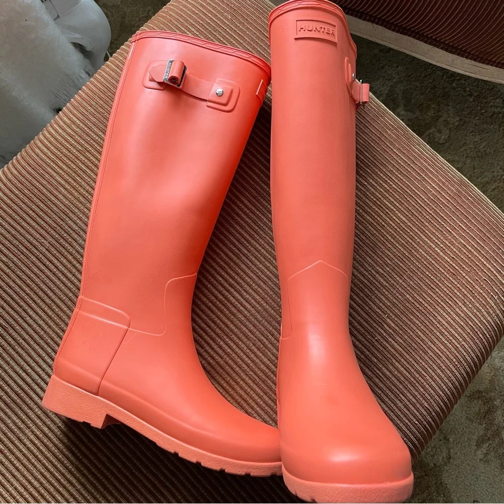 New Hunter Original refined rain boots boot orange coral pink boot size 5